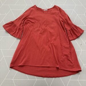 Bryn Walker Rusty Orange Tunic Top Size XL 100% Cotton Ruffle Short Sleeves